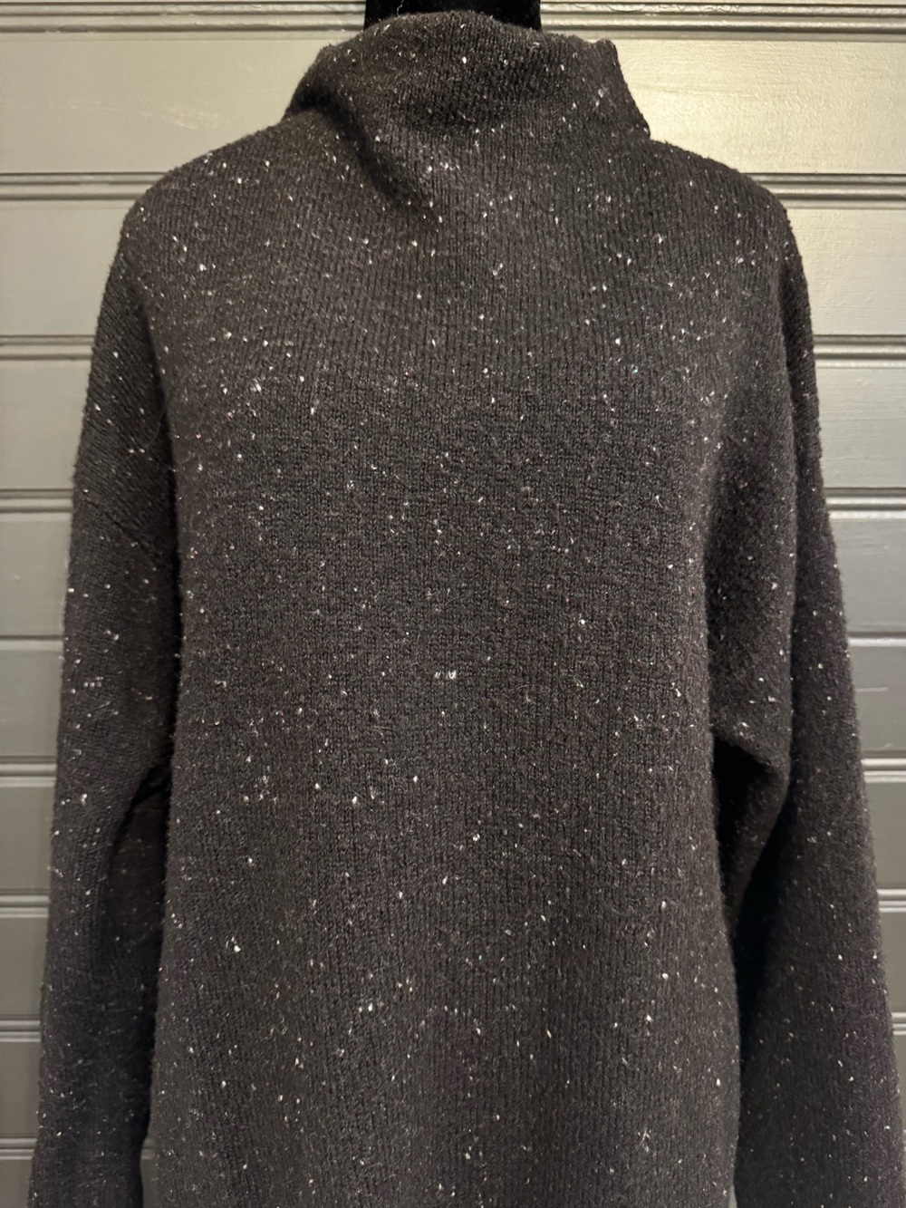 Black Speckled Knit Sweater - Cozy Funnel/Mock Neck
